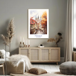 Prague Autumn Watercolor Illustration Urban or Cityscape Poster PosterGoat