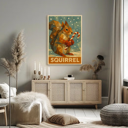 Geometric Squirrel with Candy Cane Poster