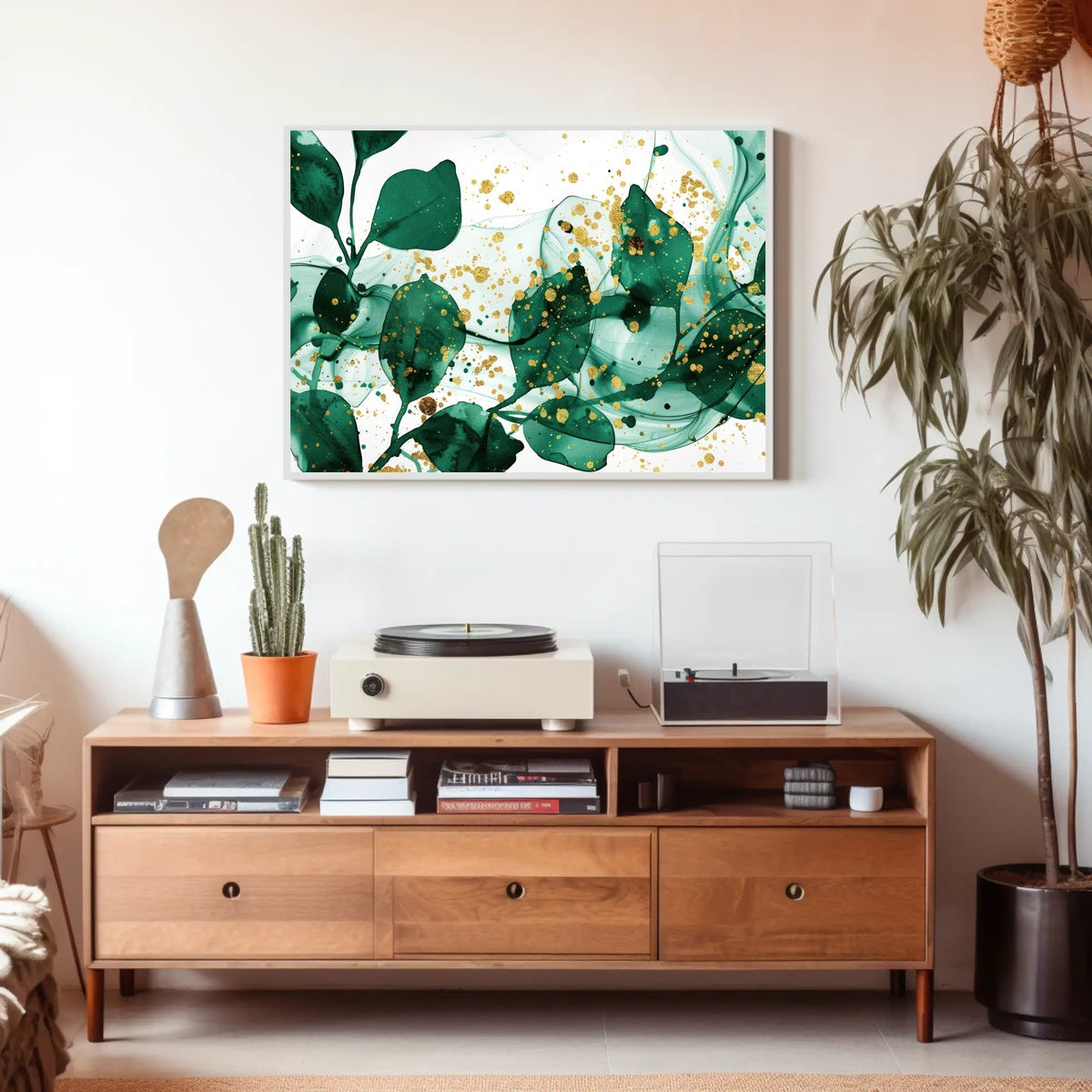 Abstract Elegance in Green and Gold Poster