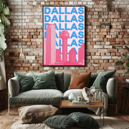 Dallas Texas Skyline Poster Retro Travel Poster