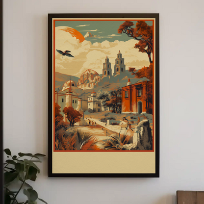 Historic Mexico Churches Canyon Mountains Travel Poster
