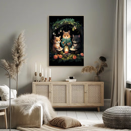 Whimsical Foxes Lantern Reading Forest Poster