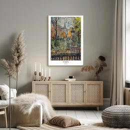 Parisian Autumn Elegance Watercolor in Urban or Cityscape Poster PosterGoat