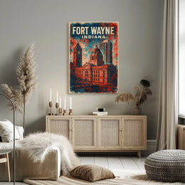 Fort Wayne Retro Cityscape Travel Poster