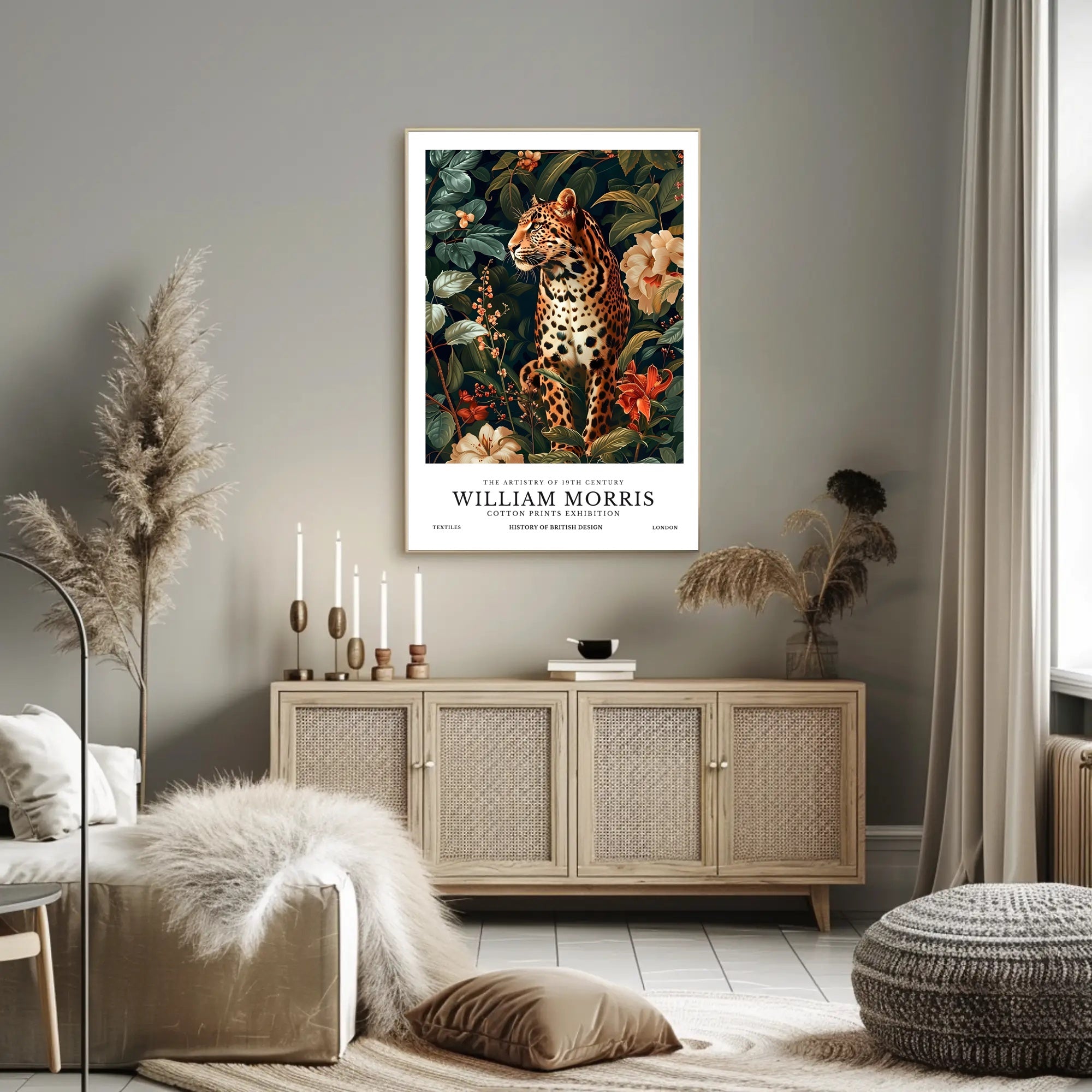 Leopard in 19th-Century Botanical Style: Artistic Poster