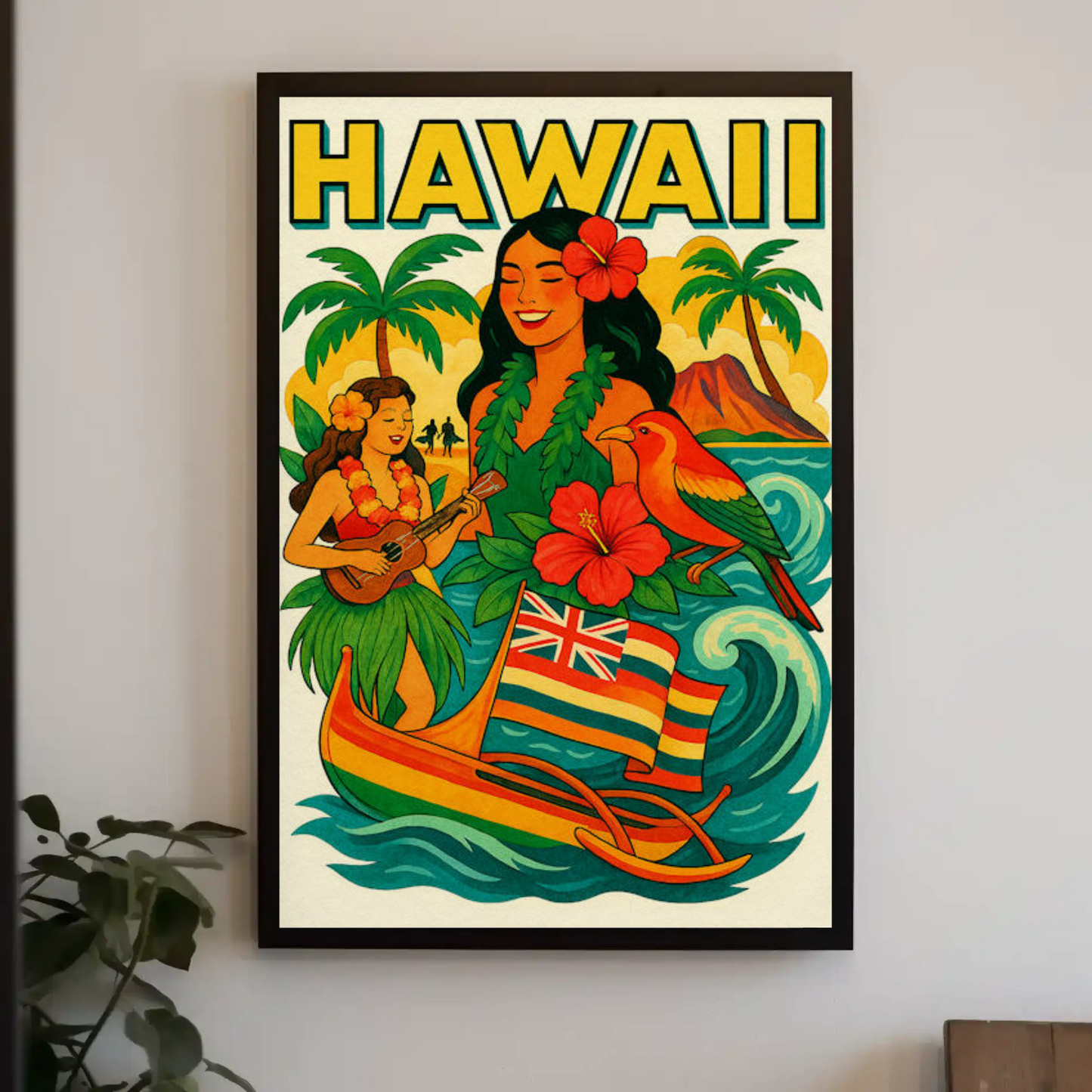 Hawaii Culture Island Canoe Flowers Poster