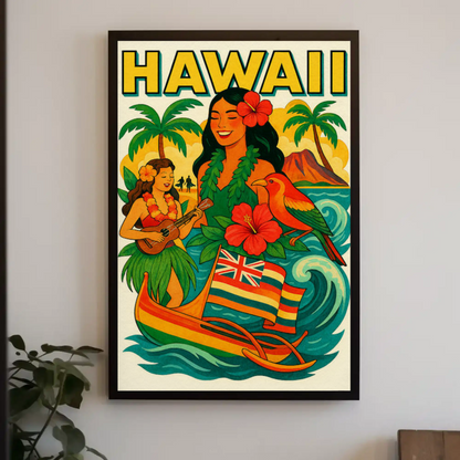 Hawaii Culture Island Canoe Flowers Poster