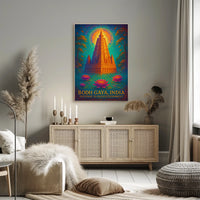Bodh Gaya Spiritual Enlightenment Poster with Lotus Flowers