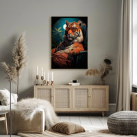 Stylized Tiger in Jungle with Moonlit Sky Animal Poster