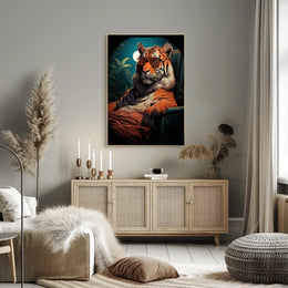 Stylized Tiger in Jungle with Moonlit Sky Animal Poster