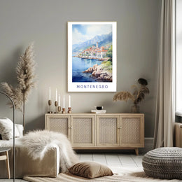 Montenegro Coastal Village Watercolor Travel Poster PosterGoat