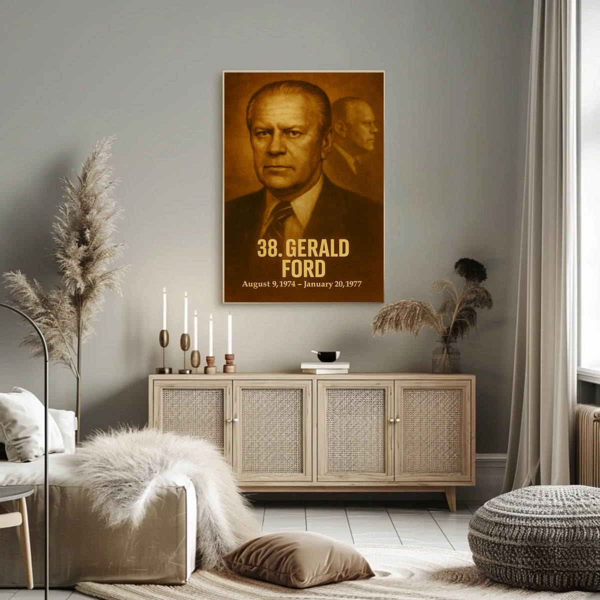 Gerald Ford Poster Vintage Analog Film Aesthetic Presidential Portrait Wall Art Historical Print