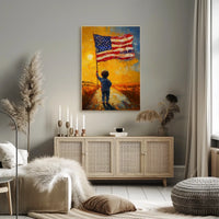 child holding a large American flag Poster