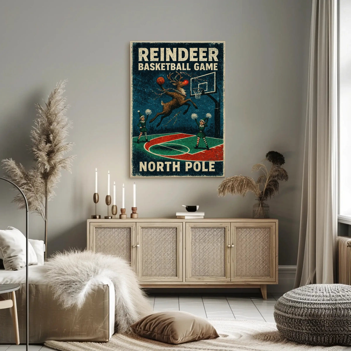 Reindeer Basketball Game At The North Poster