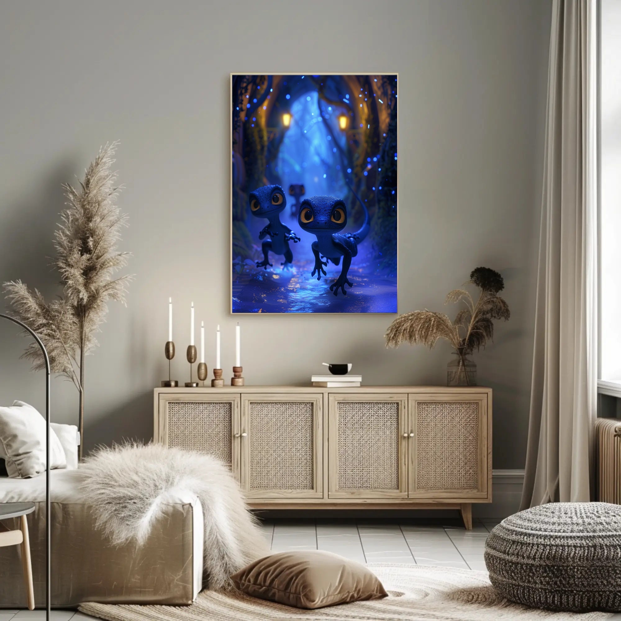 Enchanted Lizards Adventure in Mystical Forest Fantasy Poster PosterGoat
