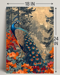 Majestic Peacock In Autumn Forest William Morris Art Poster