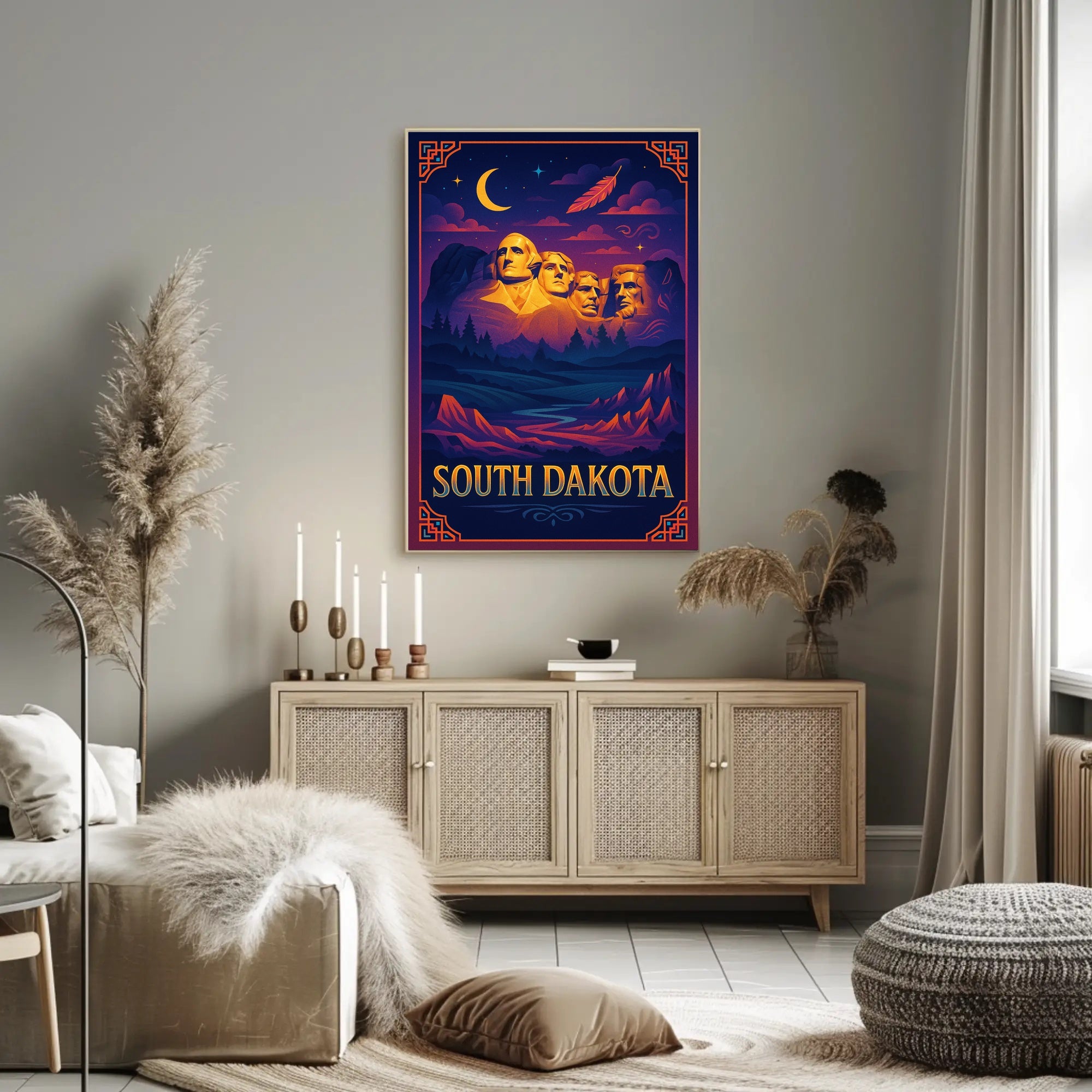 Mount Rushmore Night Poster Vintage South Dakota