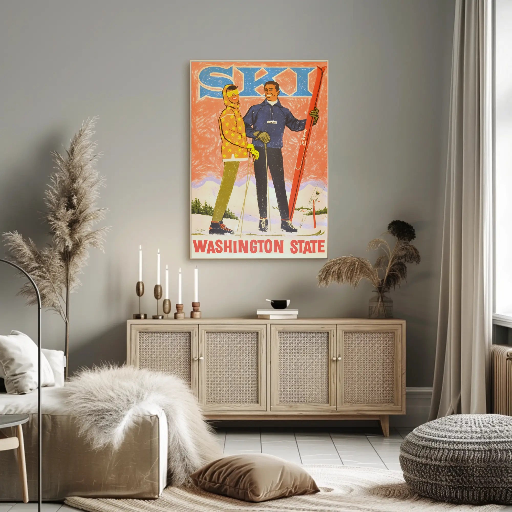 Skiing Adventure in Washington State Vintage Sports Poster PosterGoat