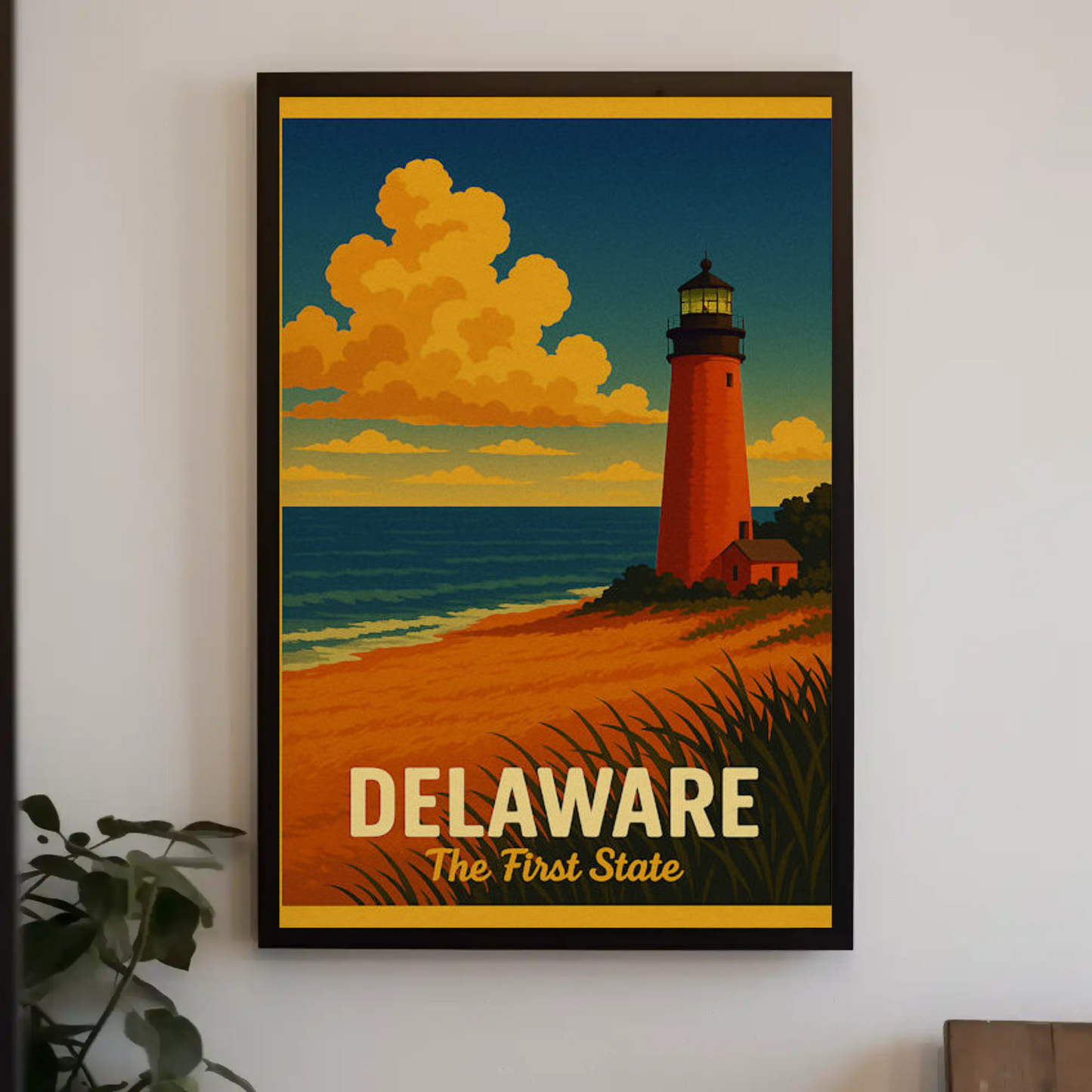 Delaware First State Coastal Lighthouse Travel Poster