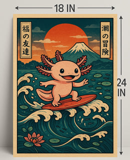 Surfing Axolotl Adventure Poster PosterGoat