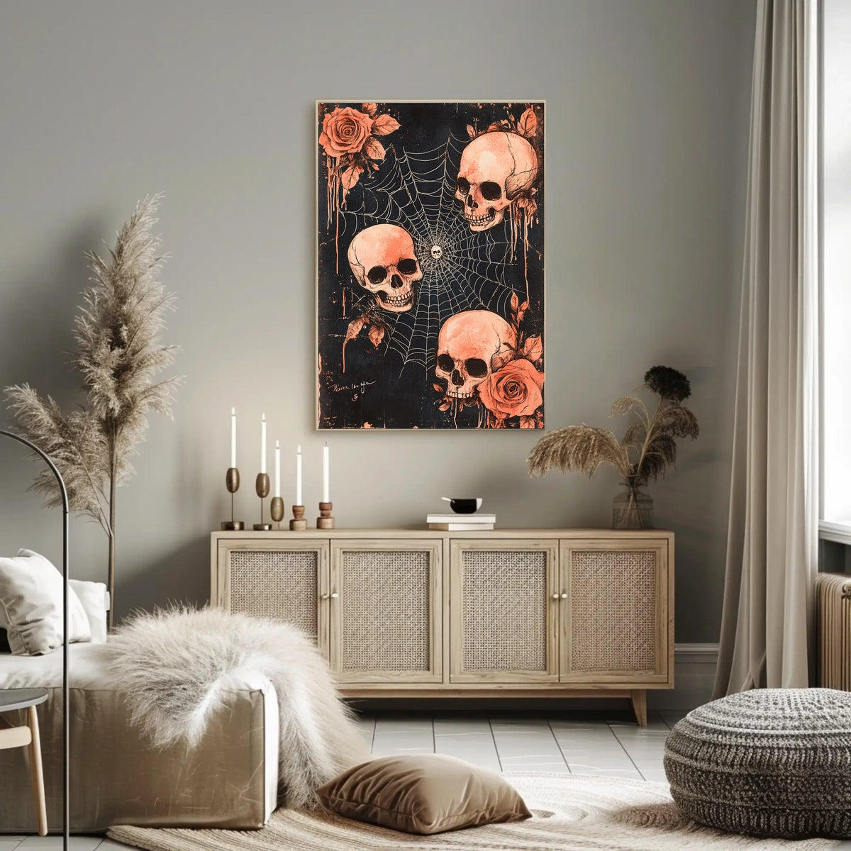 Dark Gothic Skulls and Roses Artistic Poster
