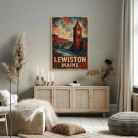 Lewiston Maine Industrial Heritage Cityscape Retro Poster