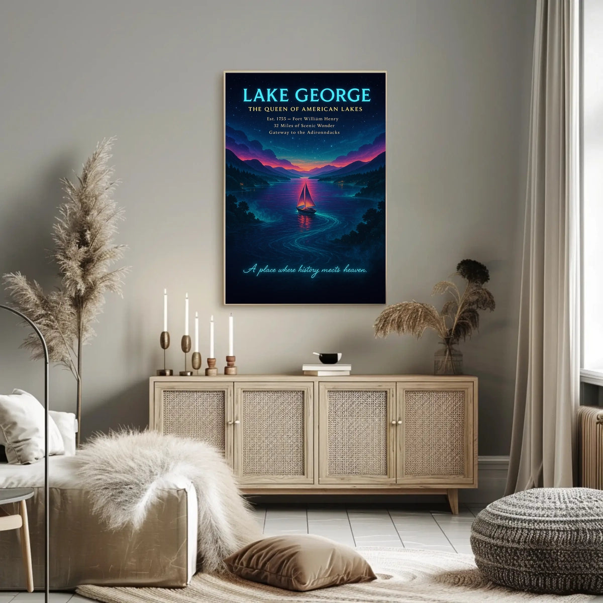 Lake George Scenic Illustration Sunset Poster