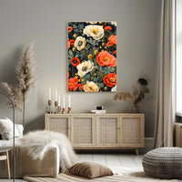 Lush Botanical Garden Scene with Poppies Artistic Poster