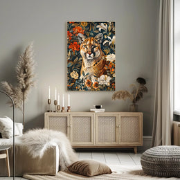 Majestic Cougar Floral Wall Art Print