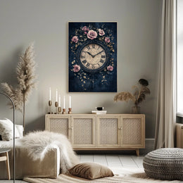Ornate Clock and Roses Design: Artistic or Pop Culture Poster