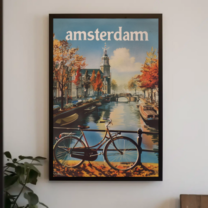 Amsterdam Autumn Canal Bike Ride Travel Poster