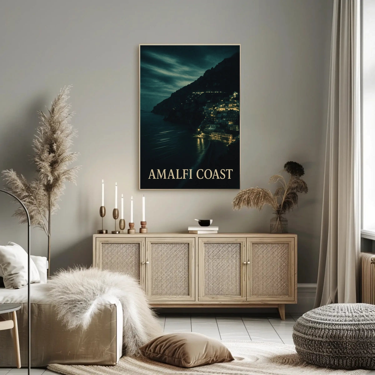Amalfi Coast At Night Poster Wall Art For Coastal Decor