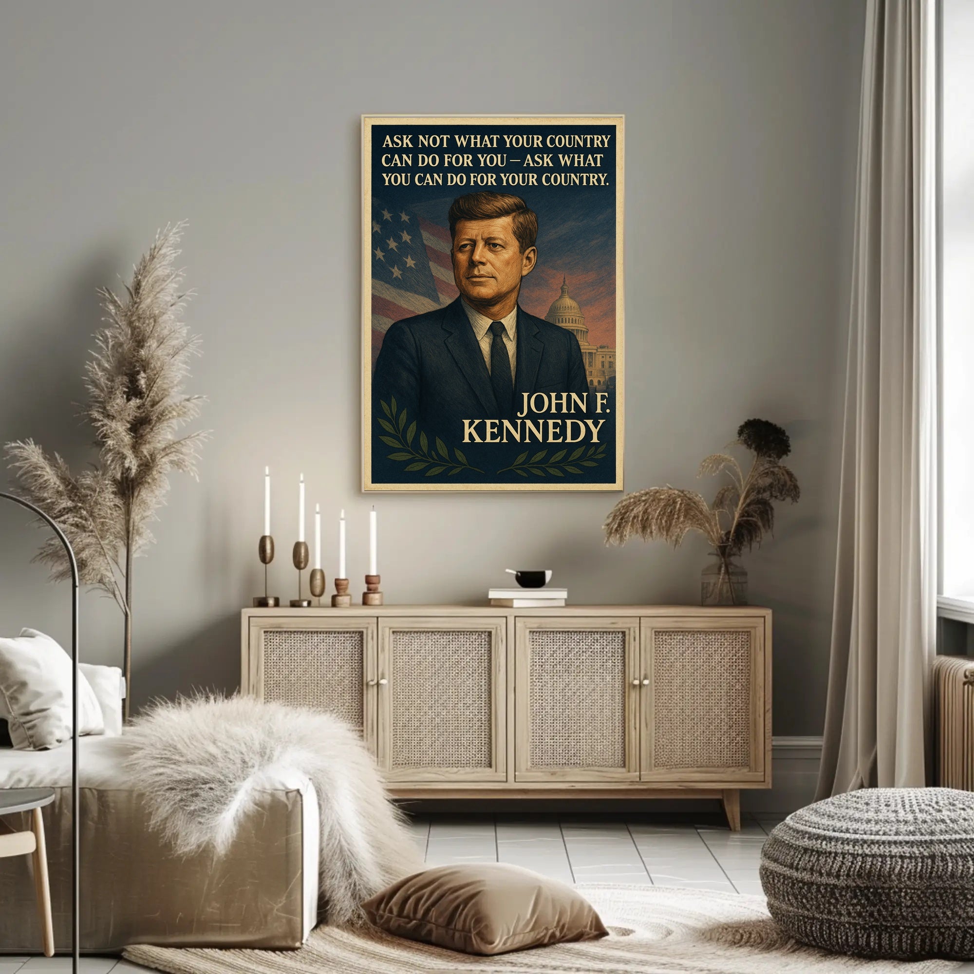 JFK Inspirational Patriotic Poster: Vintage Presidential Art