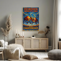 Reindeer Wrestling Championship Artistic Poster: Bold & Whimsical