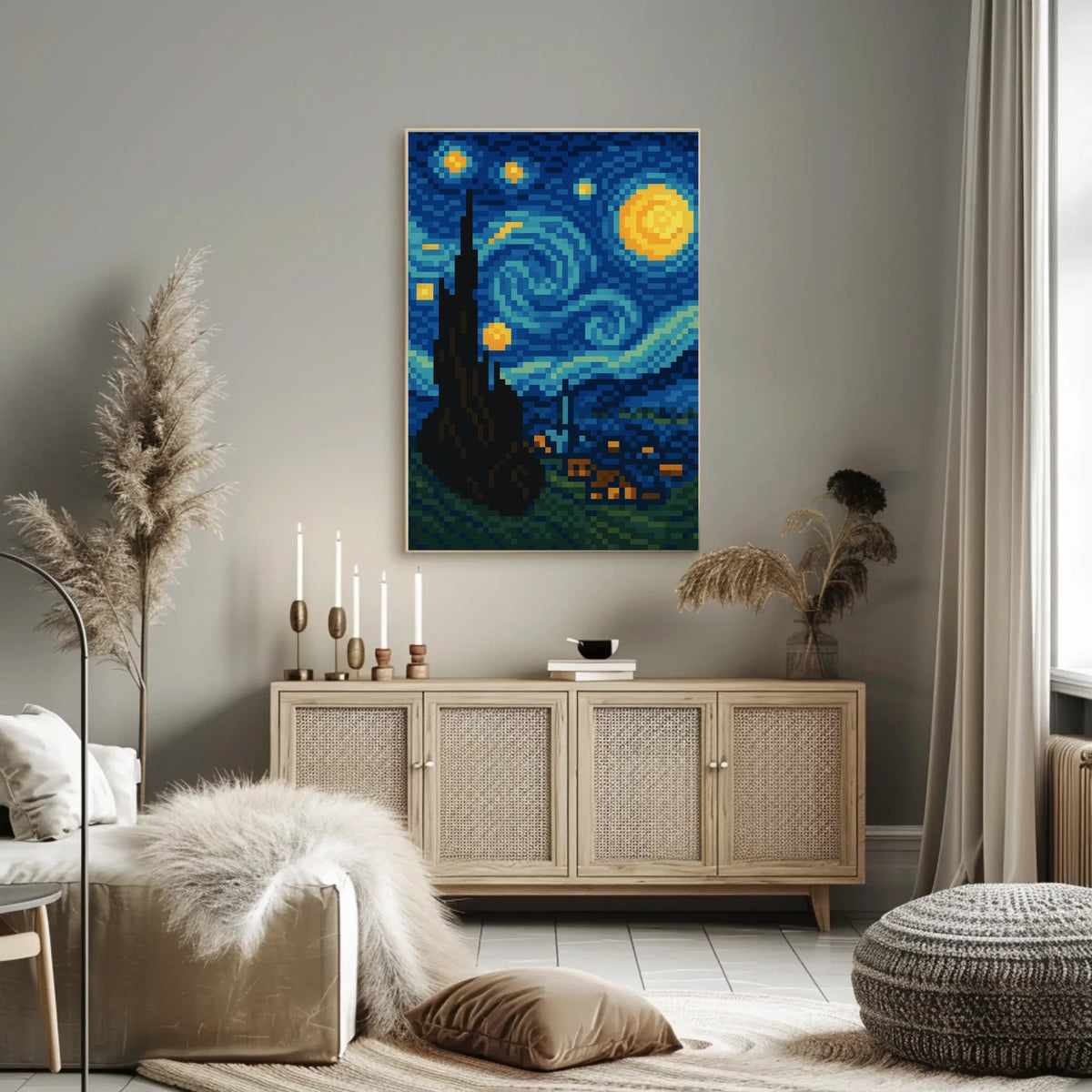 Pixelated Starry Night Poster