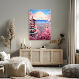 Traditional Pagoda with Cherry Blossoms Artful Cultural or Heritage Poster