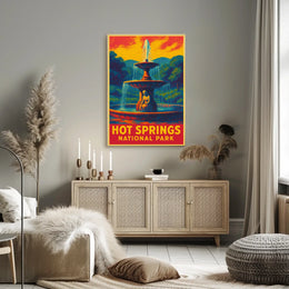 Hot Springs National Park Vintage Fountain Serenity Sunrise Escape Impressionism Poster