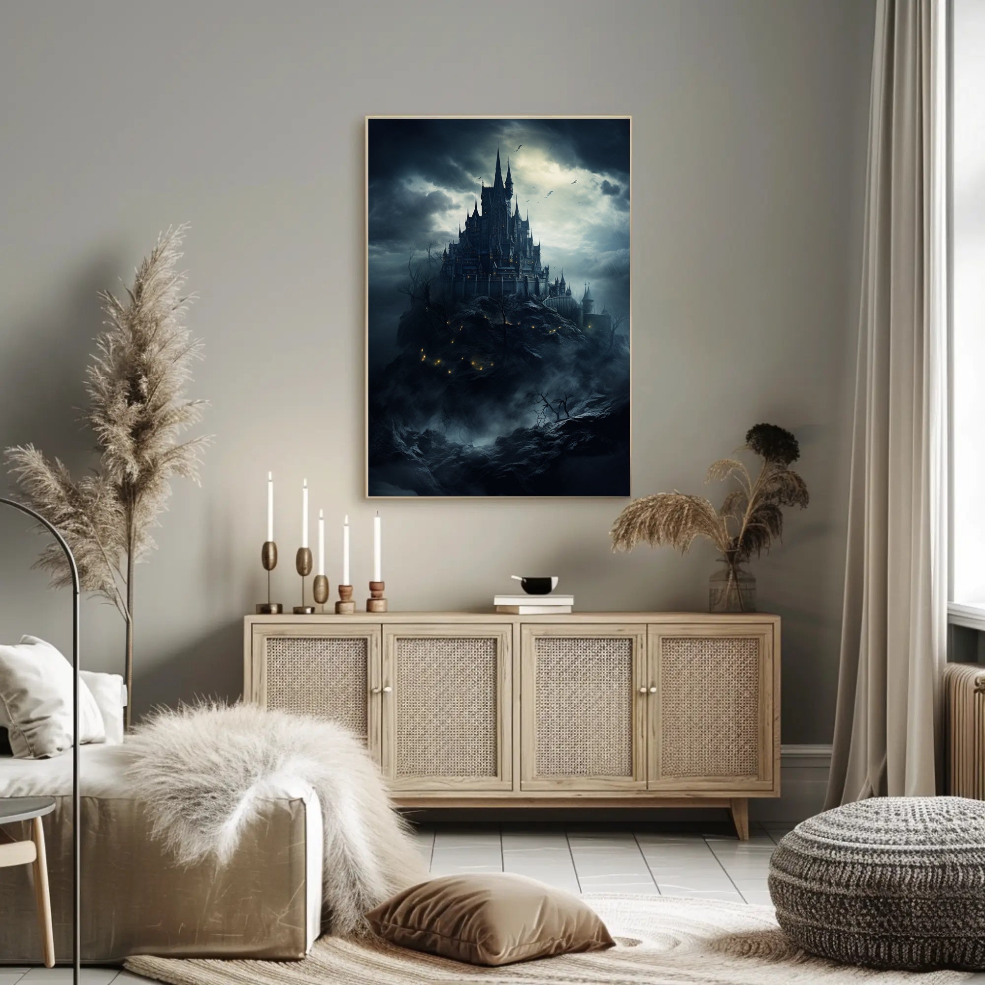 Mysterious Castle On A Stormy Night Poster