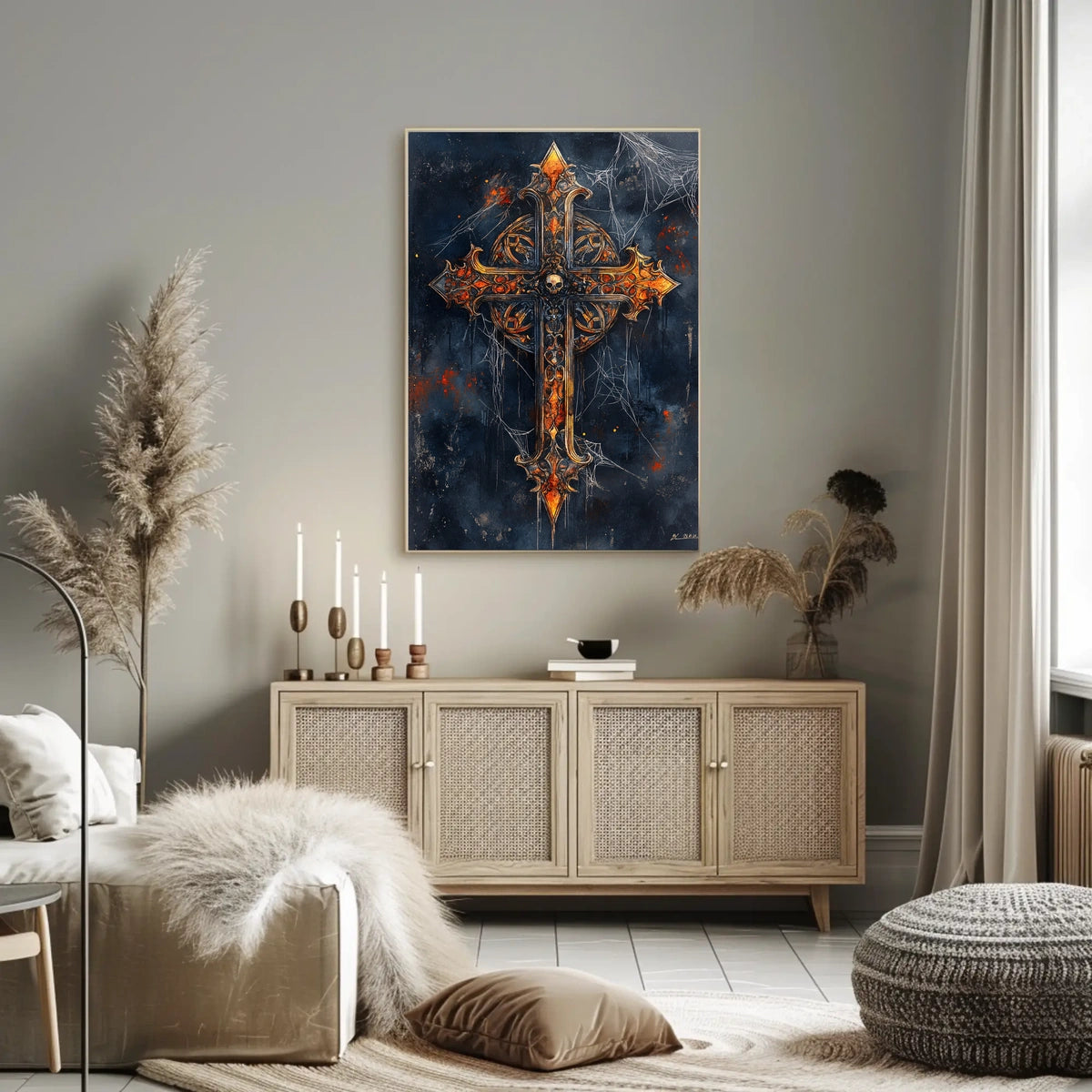 Gothic Skull Cross Art Print Poster