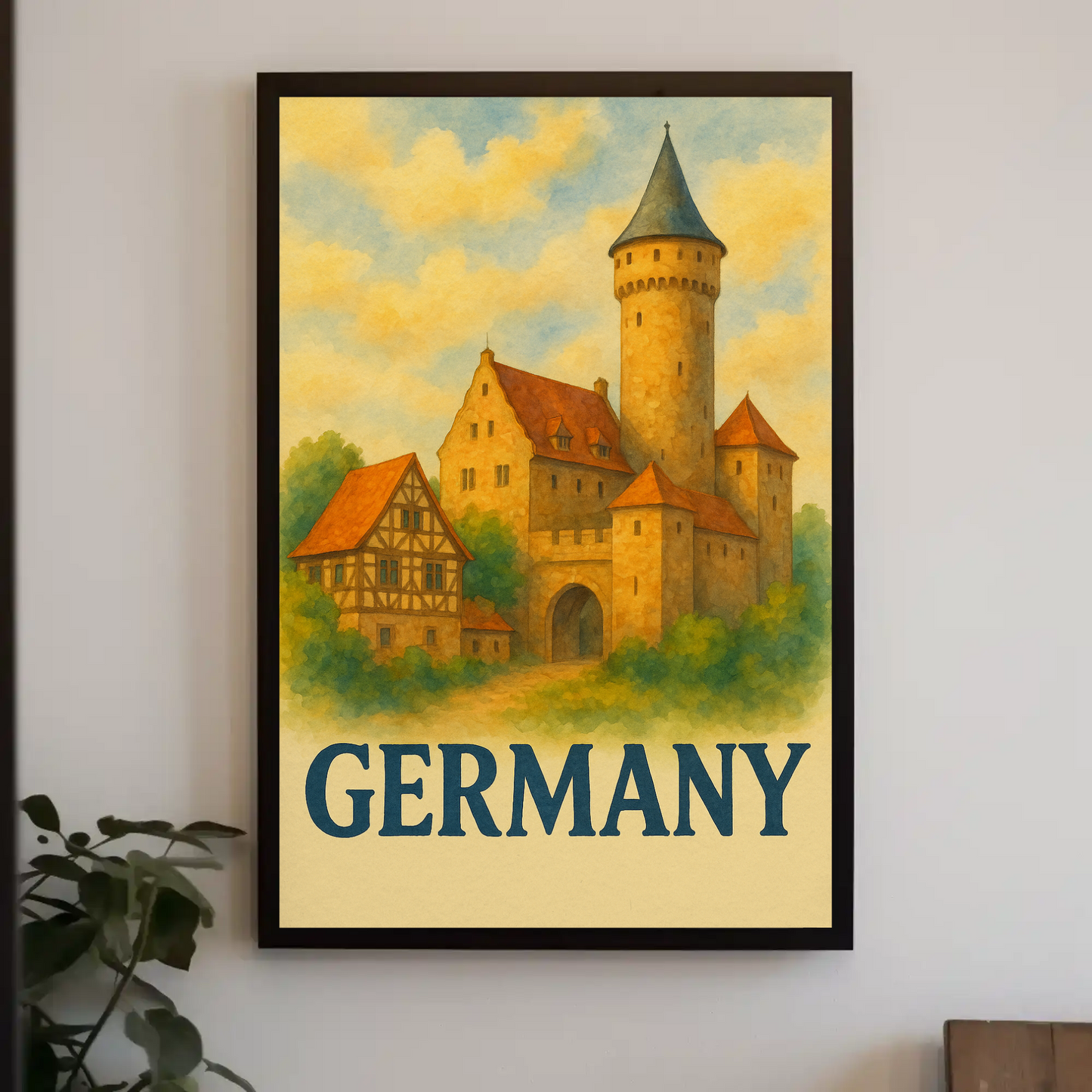 Germany Castle Village Watercolor Travel Poster