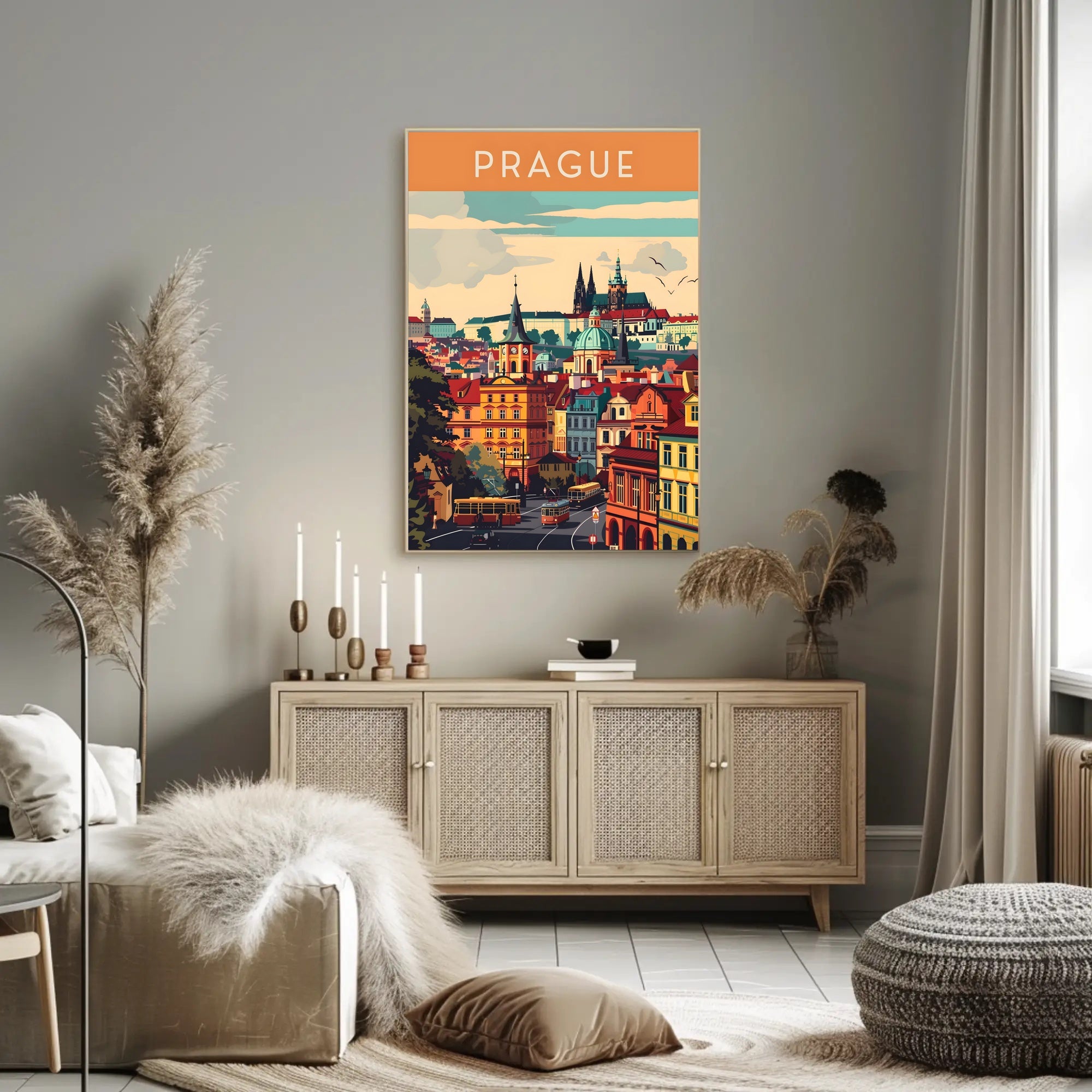Prague Cityscape Architectural Art Print - Travel Poster