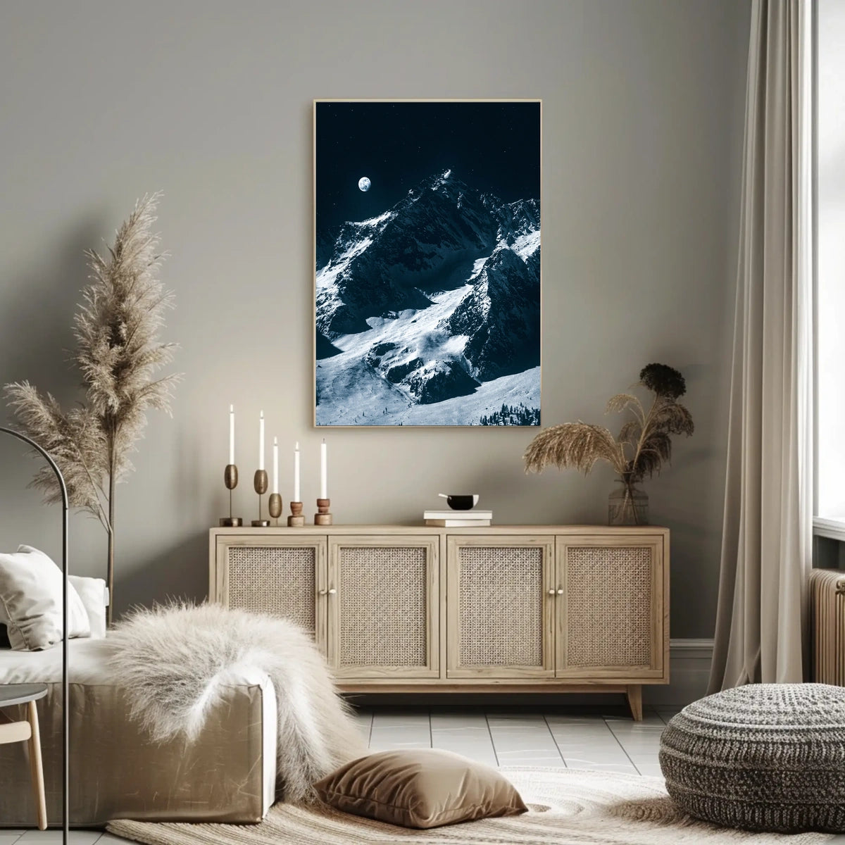 Majestic Moonlit Mountain Range Nighttime Poster