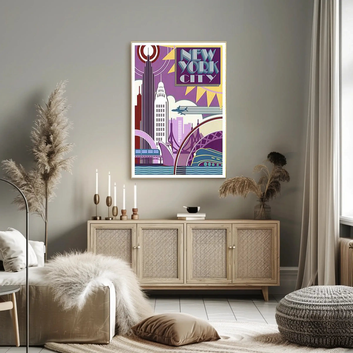 New York City Art Deco Poster Geometric Skyline Wall Art