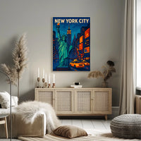 New York City Nights Poster Neon Skyline Wall Art Decor