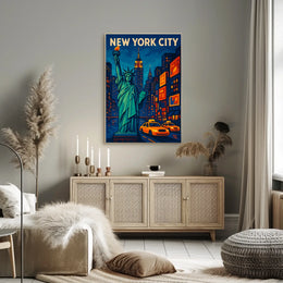 New York City Nights Poster Neon Skyline Wall Art Decor