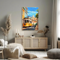 Lisbon Yellow Tram Cityscape Travel Poster