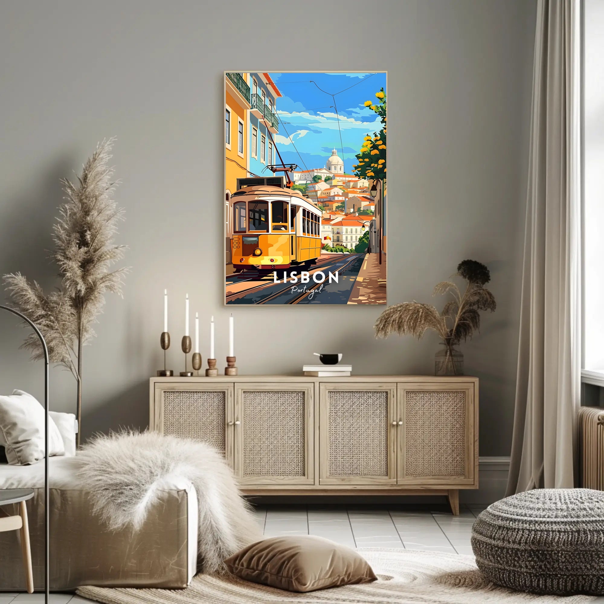 Lisbon Yellow Tram Cityscape Travel Poster