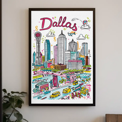 Dallas Texas Urban Skyline Colorful Cityscape Travel Poster
