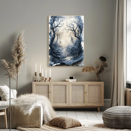 Misty Forest Path Eerie Landscape Artistic Poster