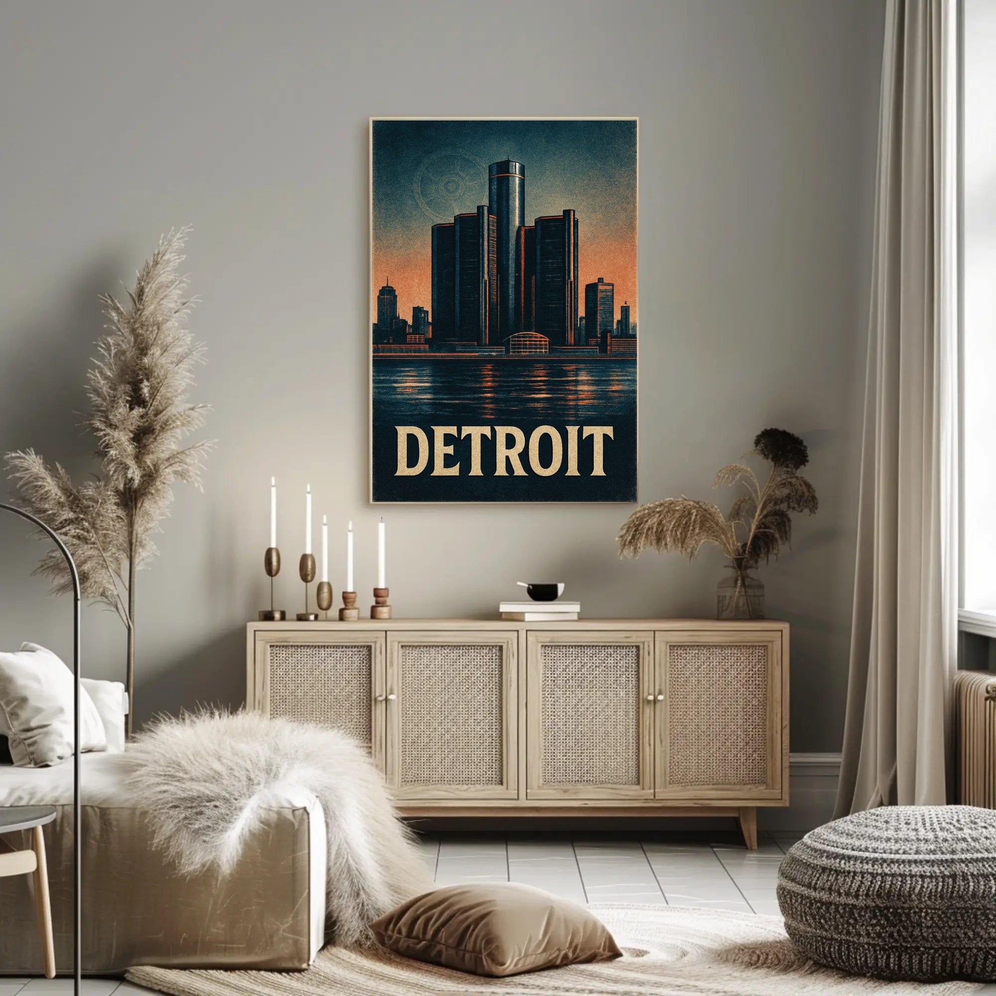 Detroit Skyline Vintage Poster Wall Art PosterGoat